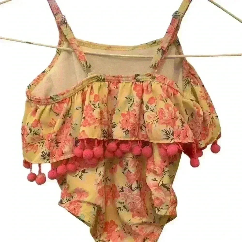 Nicole Miller Floral Ruffle Pom Pom one piece swimsuit size 2T - Picture 8 of 8